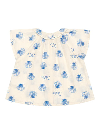 Bluse mit Muscheln und Rüschenkragen - Ecru
