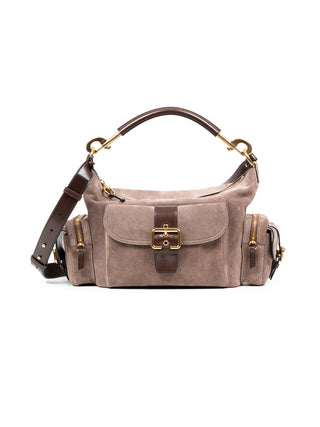 Camera Bag aus Wildleder in Dark Taupe