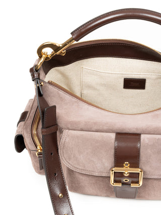 Camera Bag aus Wildleder in Dark Taupe