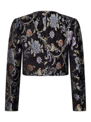 Kastenjacke aus Brokat mit Blumenmuster