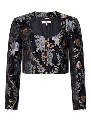 Kastenjacke aus Brokat mit Blumenmuster