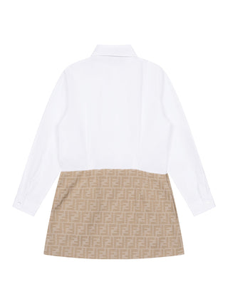 Kleid aus Popeline und Jacquard mit FF-Logo - Beige
