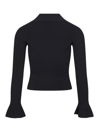 Schwarzes Strick-Top mit durchgehender Knopfleiste