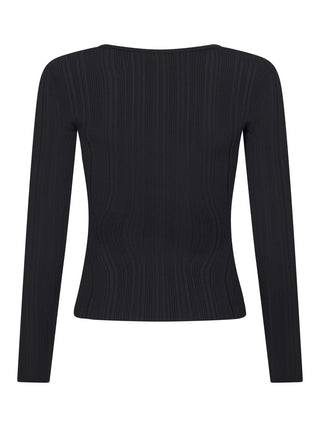 Schwarzes Stricktop mit Spitzendetails