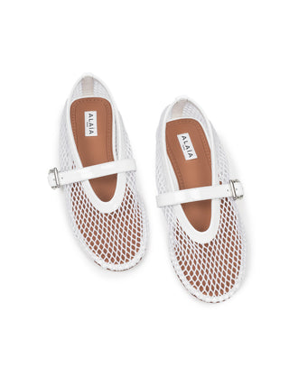 Flache Ballerinas aus Netzstoff in Weiß