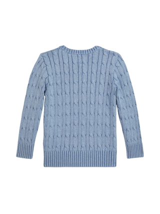 Baumwollpullover mit Zopfmuster Bleu