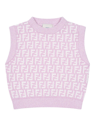 Bouclé Pullunder mit FF-Logo - Rosa