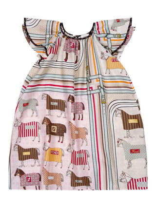 Kleid aus Baumwolle und Seide mit Pferde-Motiv - Multicolor