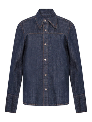Hemd mit spitzem Kragen aus raw Indigo-Denim
