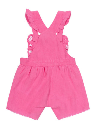 Bestickte Latzhose aus Leinen - Pink