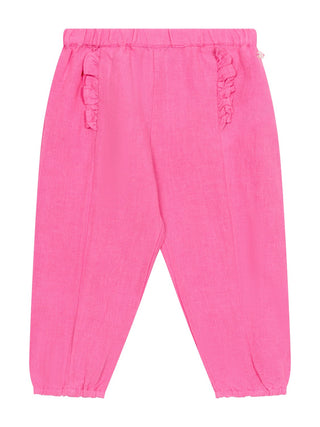 Leinenhose mit Rüschen – Pink