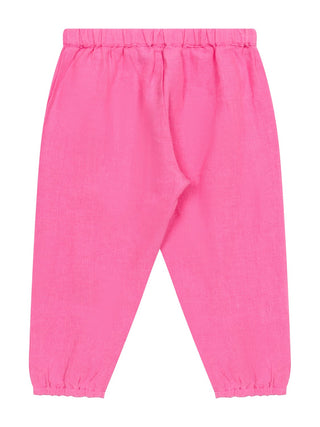 Leinenhose mit Rüschen – Pink