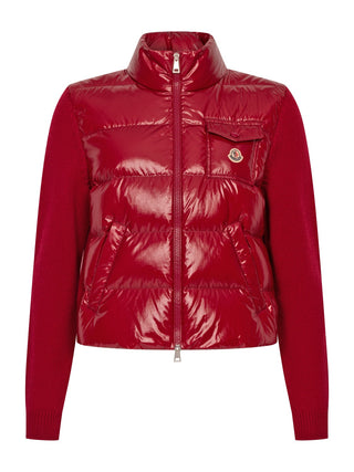 Wattierte Strickjacke mit Reißverschluss in Rot