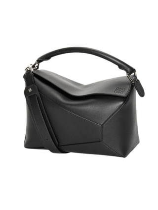 Mittelgroße Puzzle Edge Tasche aus klassischem Kalbsleder Schwarz