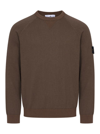 Rundhalspullover in Braun mit Logo-Patch