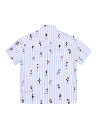 Gestreiftes Kurzarm-Oxfordhemd mit Basketball-Print - Blau/Weiß