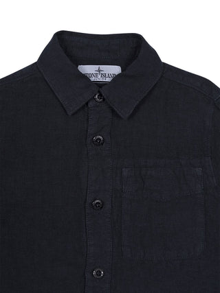 Langarm-Leinenhemd mit Kompass-Logo - Navy
