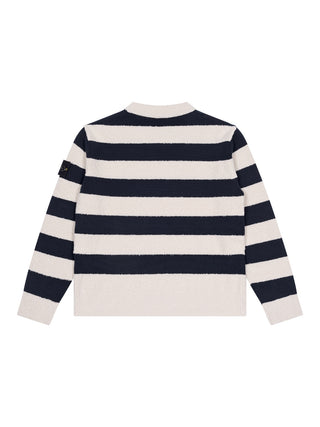 Gestreifter Strickpullover aus Bio-Baumwolle - Navy/Creme