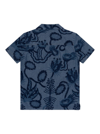 Kurzarmhemd aus Chambray mit Allover-Print - Blau