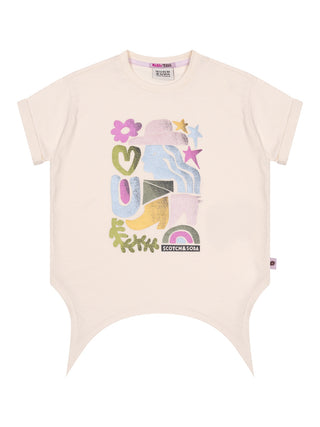 Geknotetes Relaxed-Fit T-Shirt mit Artwork - Creme