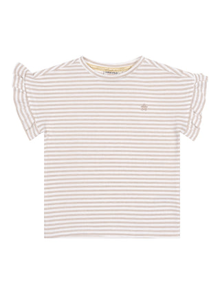 Emma gestreiftes T-Shirt mit Rüschenärmeln - Gold/Beige