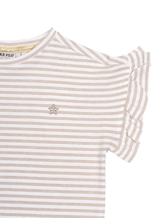 Emma gestreiftes T-Shirt mit Rüschenärmeln - Gold/Beige