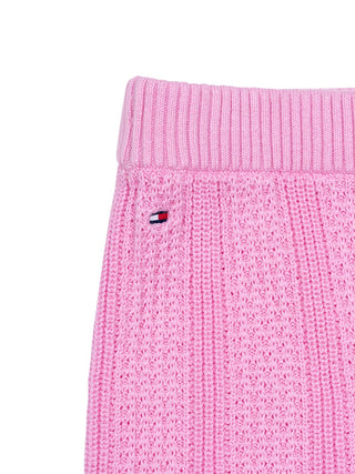 Shorts in Häkel-Optik mit aufgesticktem Logo - Rosa
