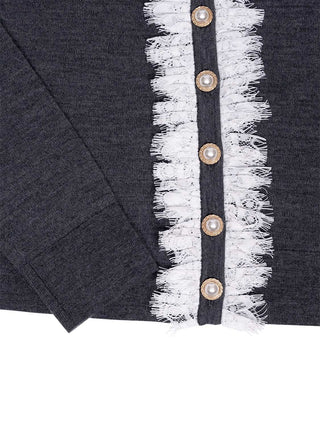 Graue Feinstrickjacke mit Spitzenkragen