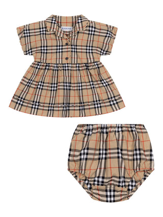 Baumwollkleid in Check - Sand Beige