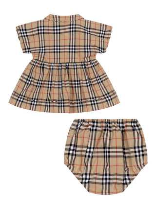 Baumwollkleid in Check - Sand Beige