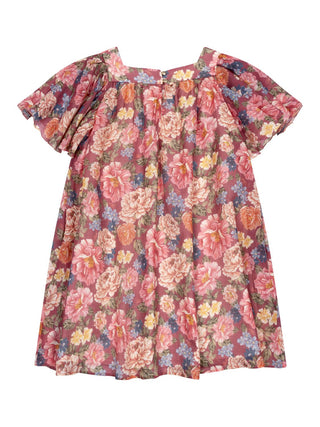 Blumenkleid mit Flügelärmeln - Braun