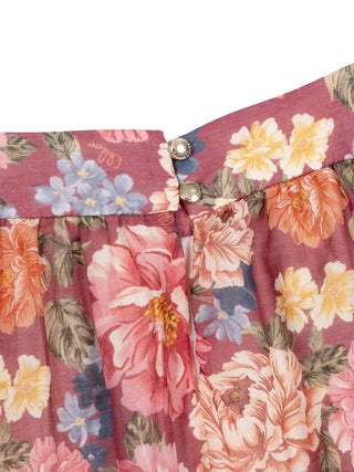 Blumenkleid mit Flügelärmeln - Braun