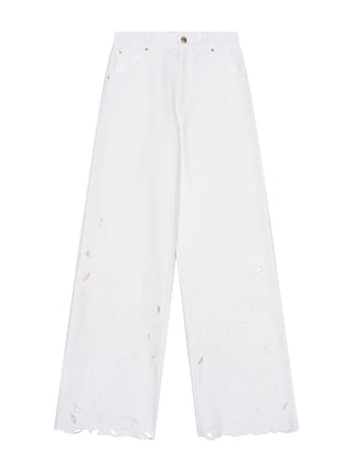 Jeans mit Blumenstickerei - Weiß