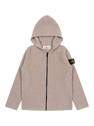 Hoodie-Strickjacke mit Logo-Patch - Beige