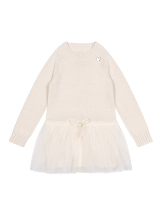 Strickleid mit Tüllrock - Creme