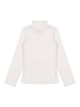 Langarm-Shirt mit Stehkragen und Logo - Creme