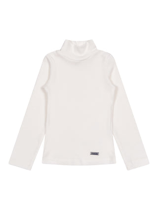 Langarm-Shirt mit Stehkragen und Logo - Creme