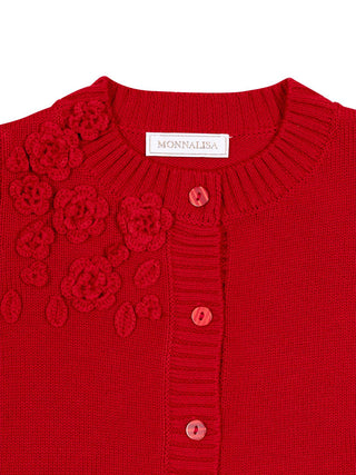 Strickcardigan mit applizierten Blüten - Rubinrot