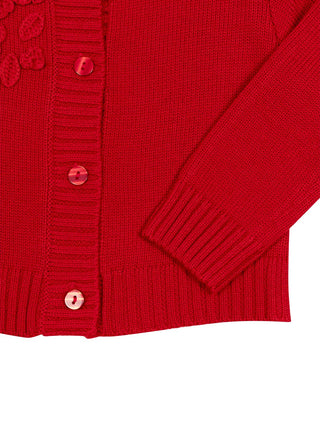 Strickcardigan mit applizierten Blüten - Rubinrot