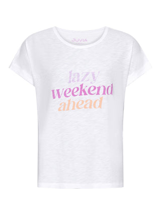 Boxy T-Shirt mit Lazy Weekend-Schriftzug