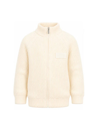 Gerippte Strickjacke mit Stehkragen - Beige