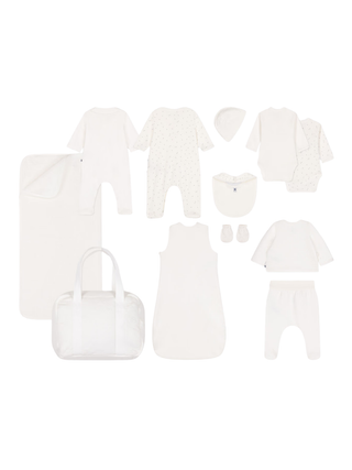 Erstausstattungskoffer mit warmer Babykleidung - Creme/Gemustert