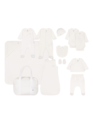 Erstausstattungskoffer mit warmer Babykleidung - Creme/Gemustert