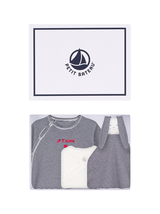 Newborn-Geschenkset aus Baumwolle mit Streifen – Weiß/Blau
