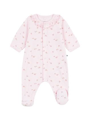 Strampler aus Nicki mit Kragen und Blumenmuster - Rosa