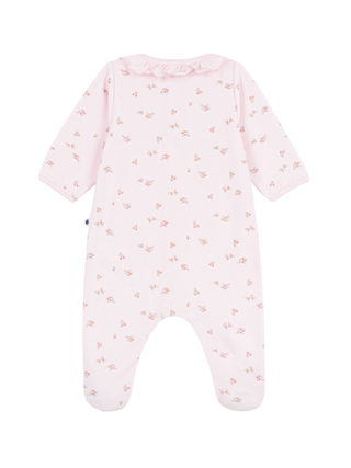 Strampler aus Nicki mit Kragen und Blumenmuster - Rosa