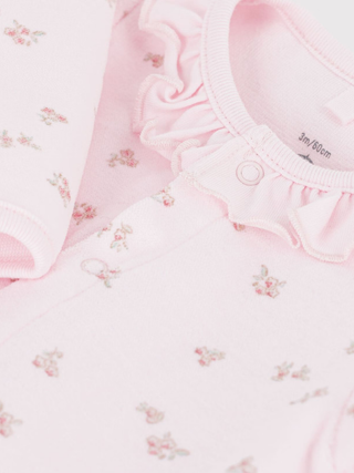Strampler aus Nicki mit Kragen und Blumenmuster - Rosa