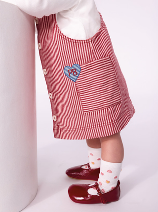 Ärmelloses Kleid mit Streifen und Herz-Aufnäher - Rosa/Rot