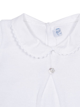 Kurzarm-Pullover mit Stoffkragen - Weiß-Rosa