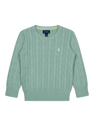 Baumwollpullover mit Zopfmuster Celadongrün